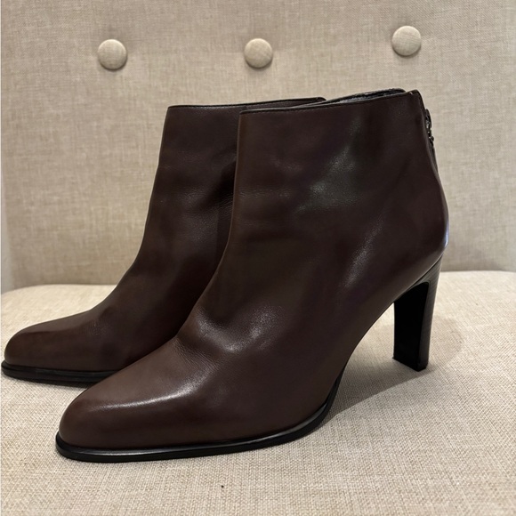 Vintage Nine West Espresso Brown Genuine Leather Ankle Heel Boots 90s Office - Picture 2 of 15